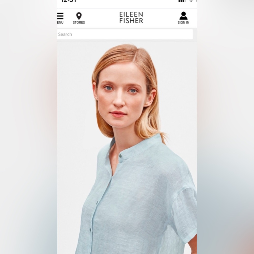 NEW Eileen Fisher ORGANIC LINEN GAUZE MANDARIN COLLAR SHIRT.  Size S
